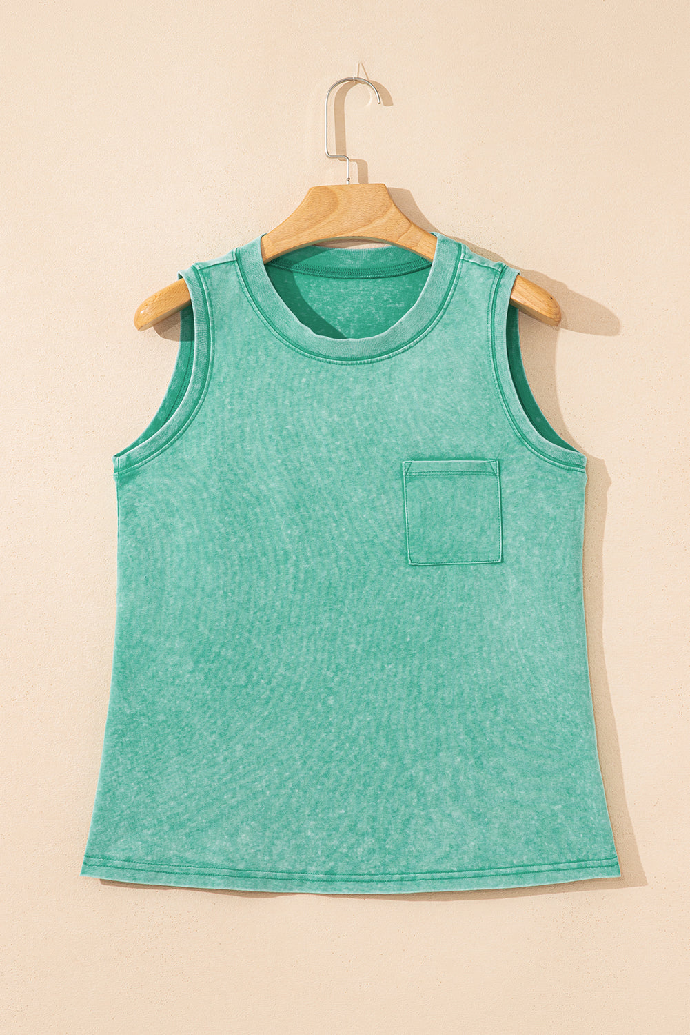 Beau Blue Mineral Wash Patched Chest Pocket Casual Tank Top