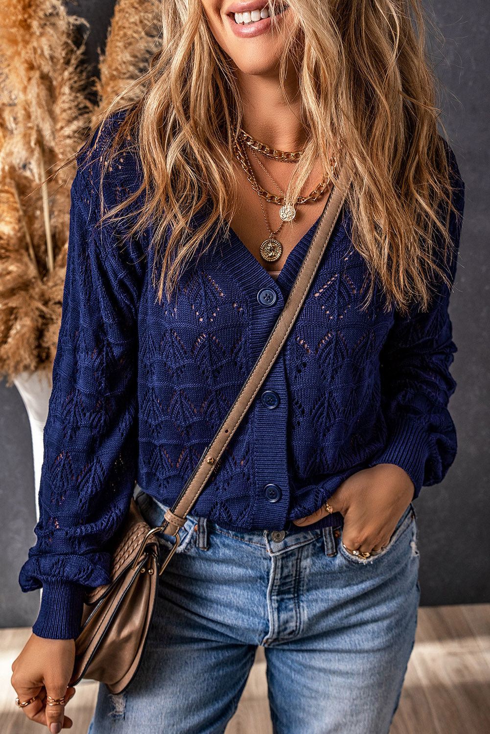 Rose Lightweight Buttoned Front Crochet Cardigan