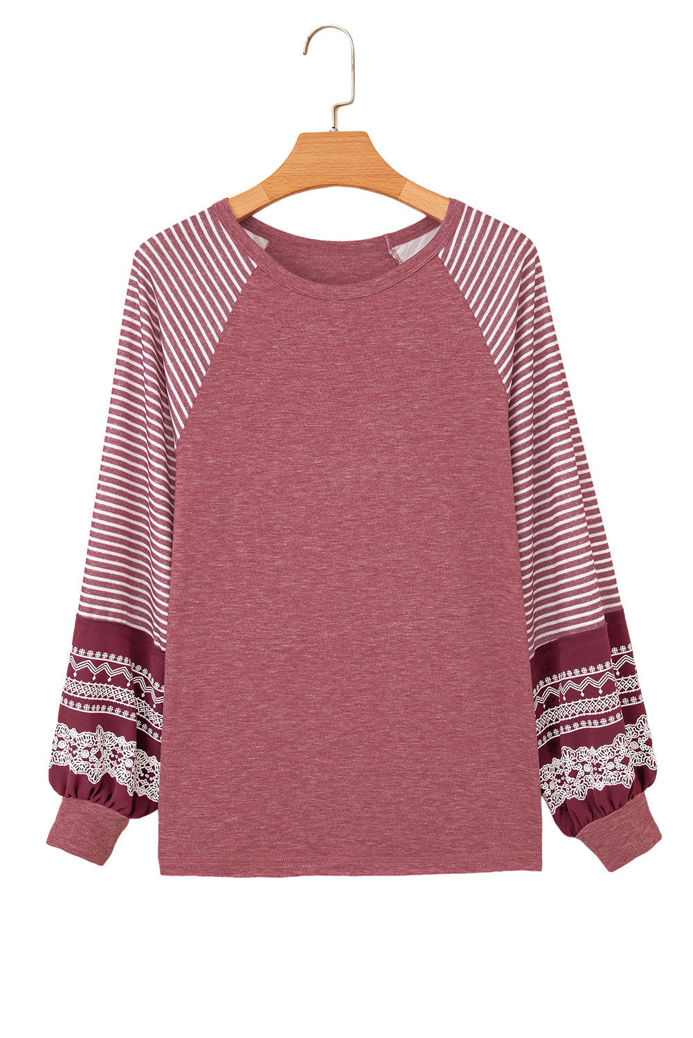 Black Contrast Print Striped Raglan Long Sleeve Loose Top