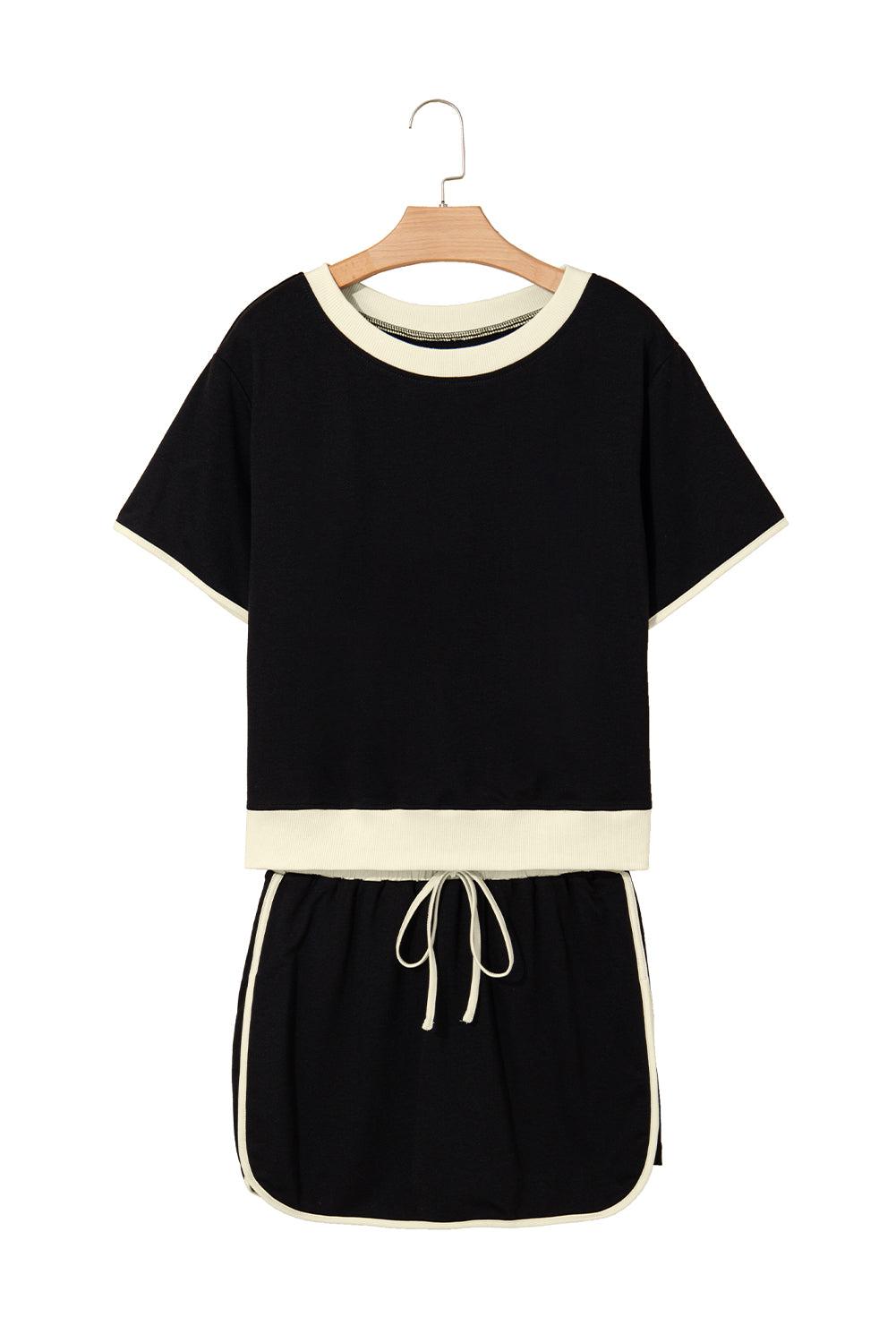 Rose Red Colorblock Edge Drop Shoulder T Shirt and Skort 2Pcs Set