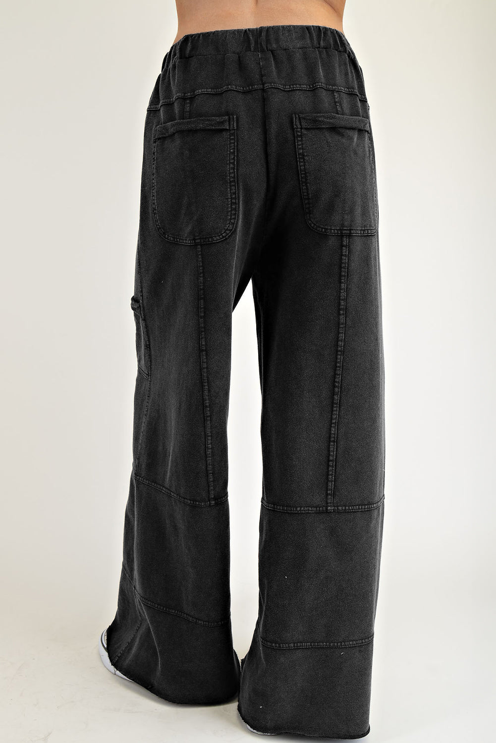 Bonbon Mineral Wash Exposed Seam Drawstring High Waist Wide Leg Cargo Pants