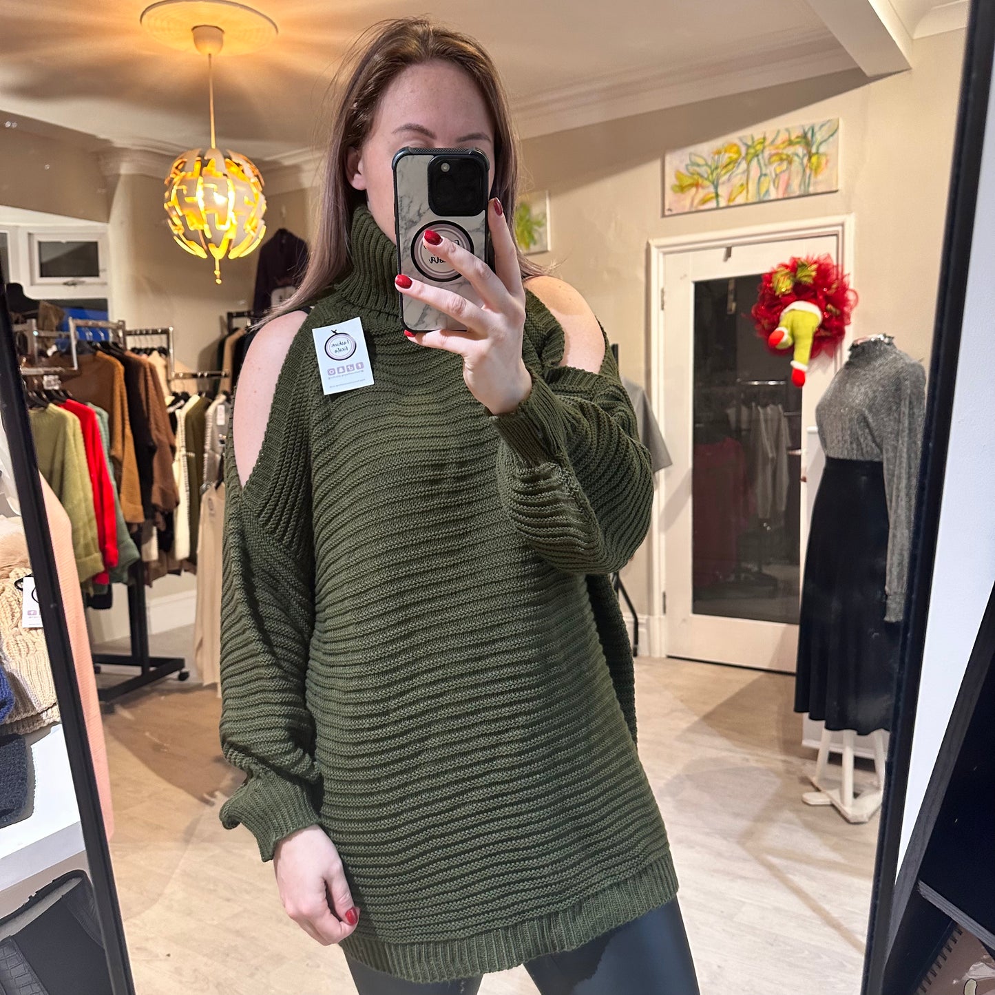 1485 - CHUNKY KNIT POLAR NECK COLD SHOULDER JUMPER