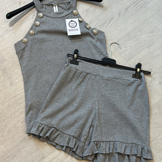 1584 - Button Detail Frill Short Set