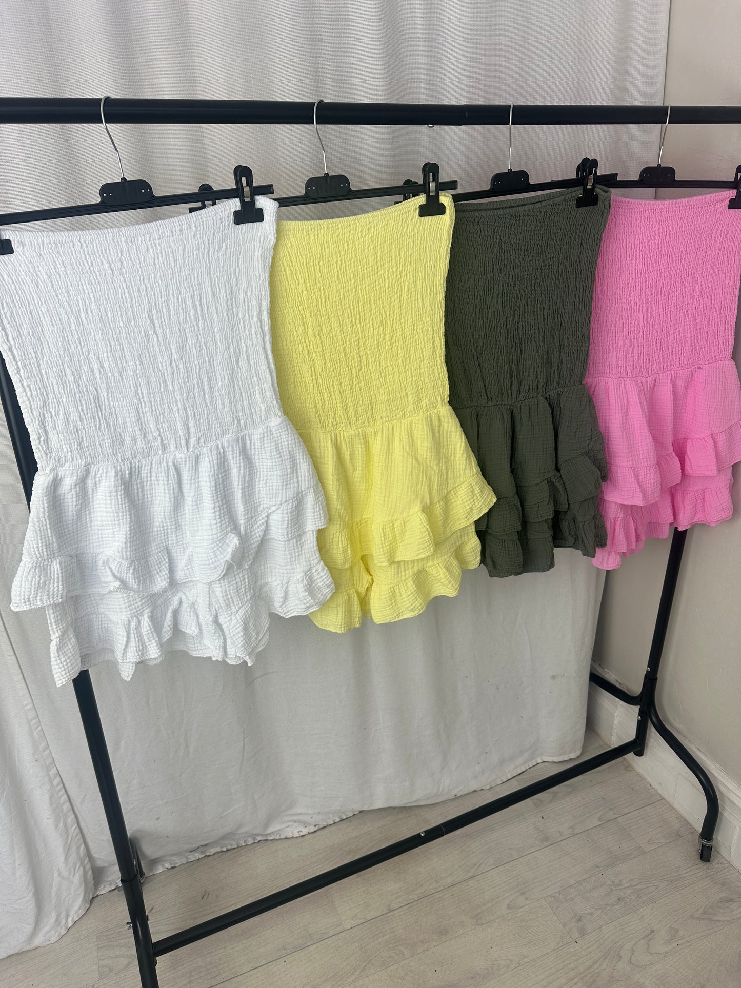 Textured Shirred Frill Hem Bandeau Playsuit