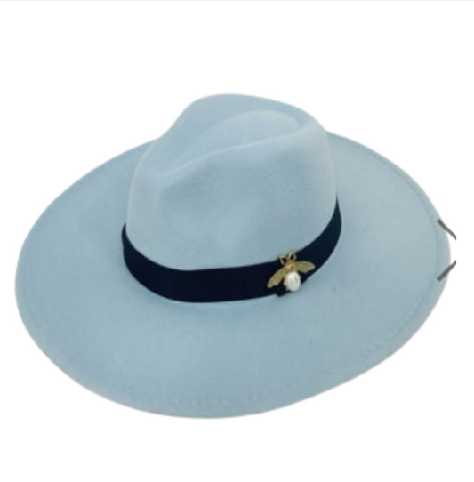 A043 - Felt Fedora Hat With Gold Tone Bee