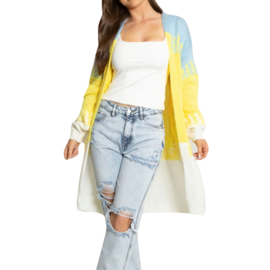 1715 - Block Knit Longline Cradigan