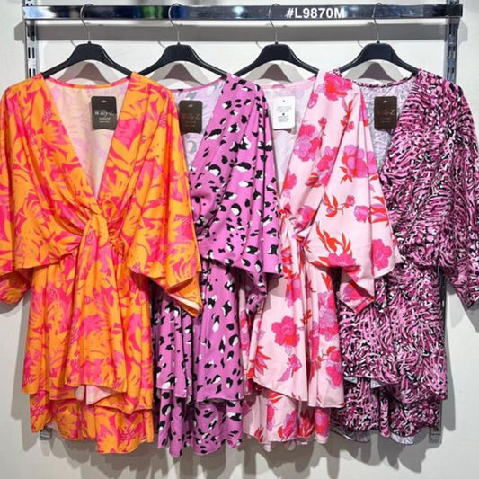 1643 - Patterned Batwing Layered Dress