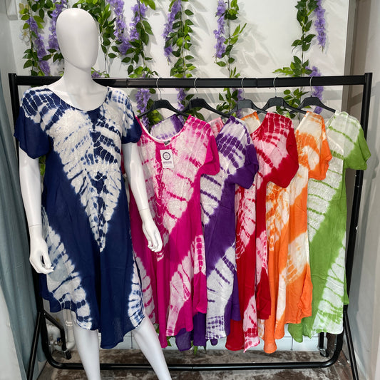 1646 - Tie Dye Capped Sleeve Dress