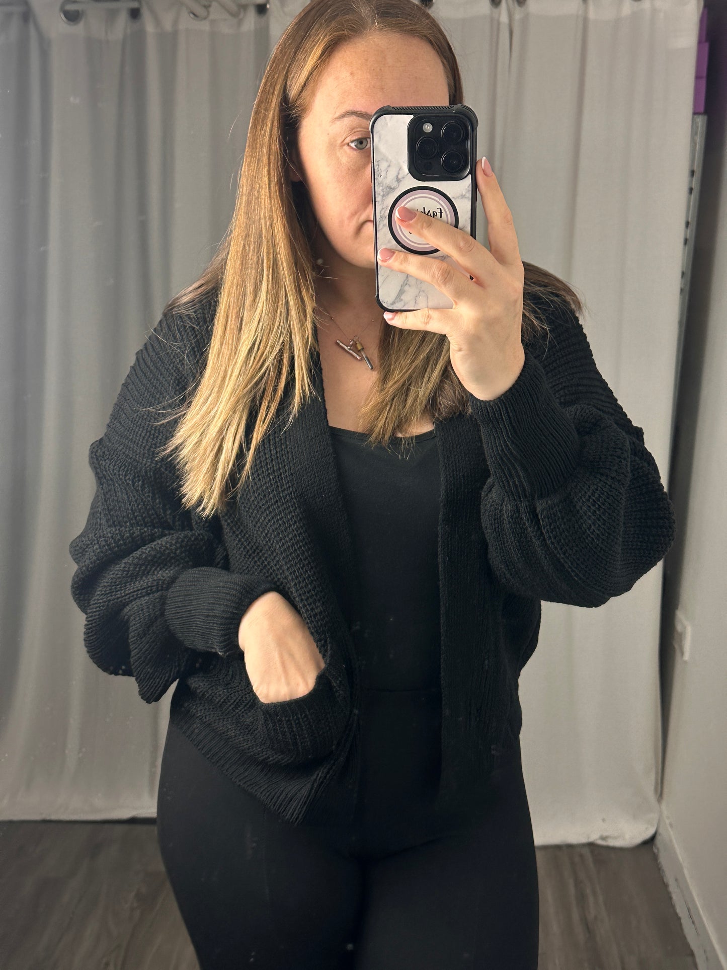 1374 - SHORT BALLOON SLEEVE CARDIGAN