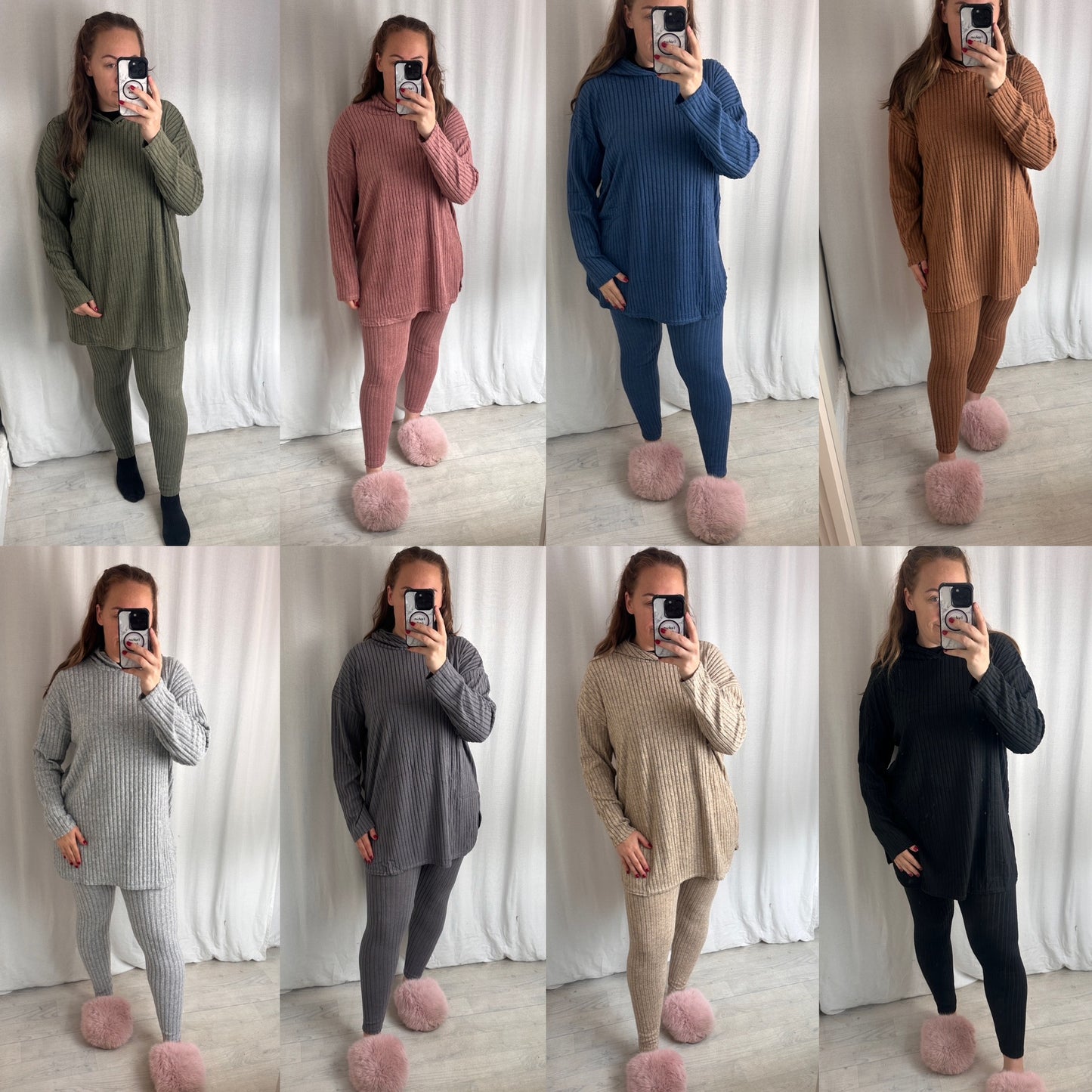 1990 - Super Soft Ribbed Oversized Hooded Jumper & Leggings 2 Piece Lounge Set