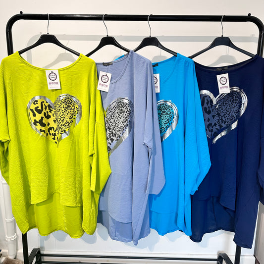 1532 - LEOPARD HEART 3/4 SLEEVE TOP