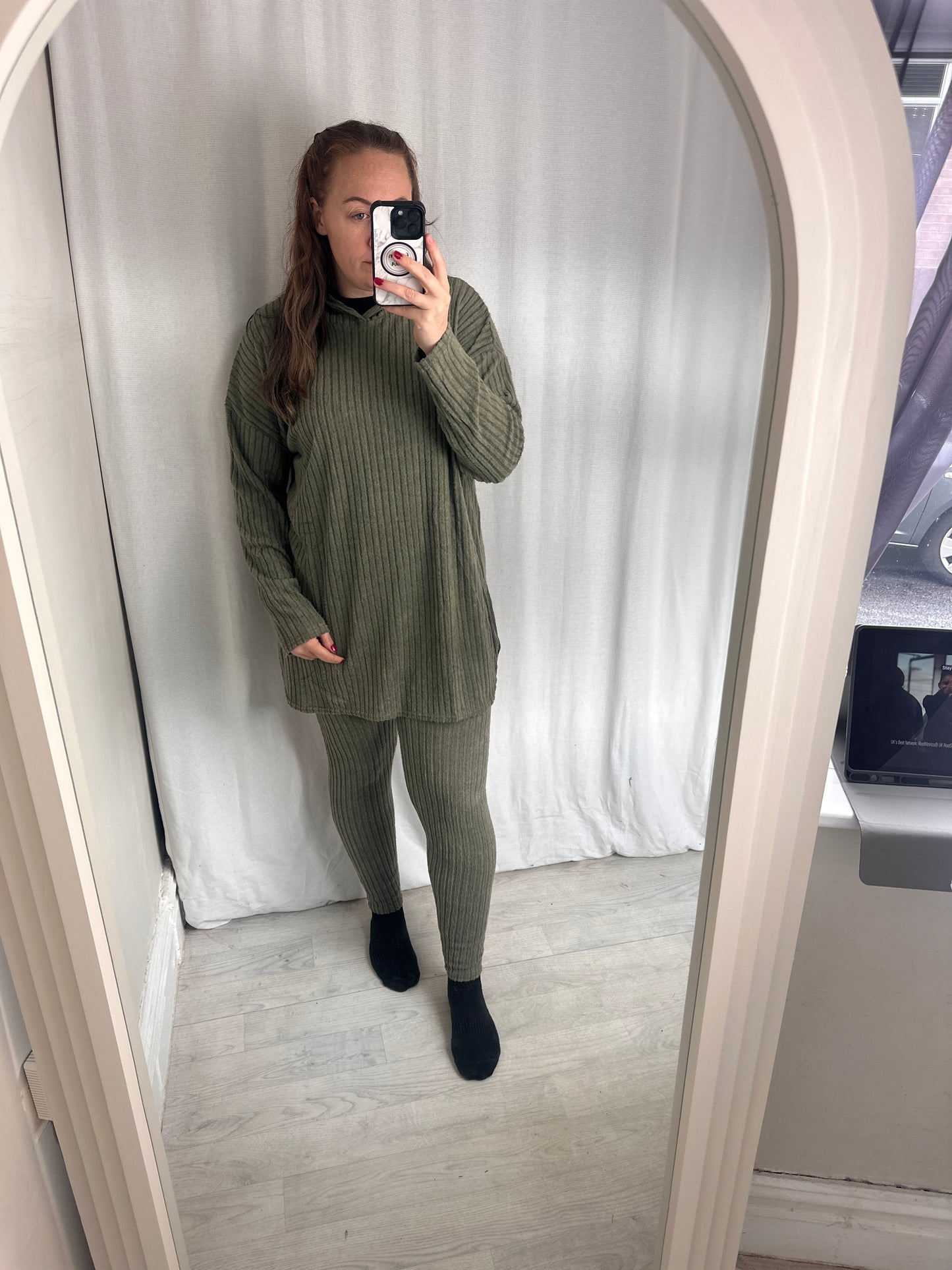 1990 - Super Soft Ribbed Oversized Hooded Jumper & Leggings 2 Piece Lounge Set