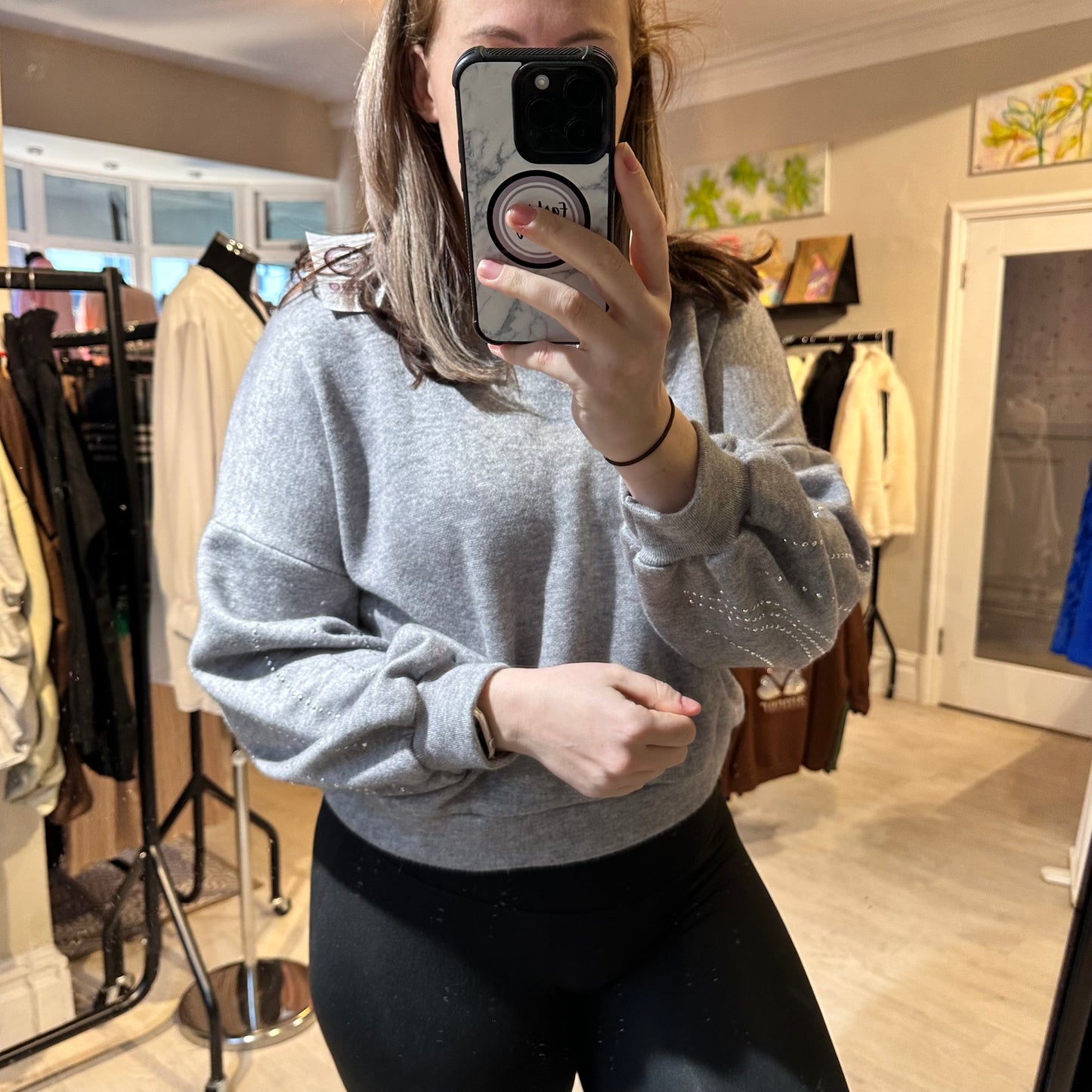 1516 - DIAMANTÉ DETAIL SLEEVE ROUND NECK JUMPER