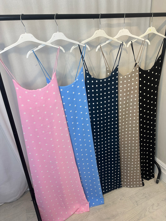 Polka Dot Cross-Back Maxi Dress
