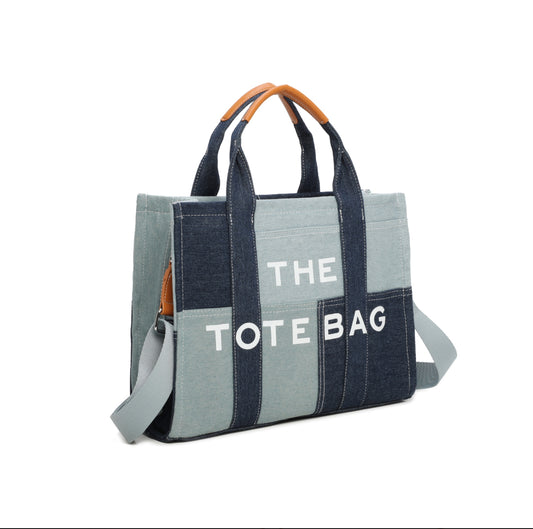 A125 - Blue Denim Patch Large Tote Bag
