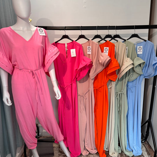 1583 - Frill Sleeve Tiewaist Jumpsuit