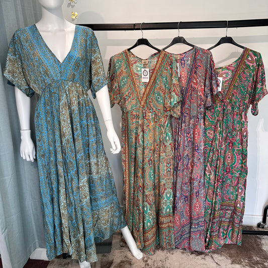 1621 - Boho V Neck Lightweight Maxi Dress