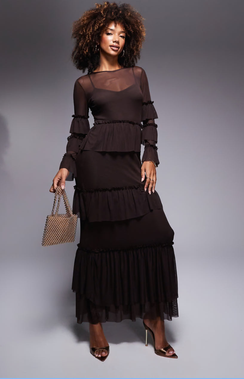 NFD PLUS SIZE - Chocolate Ruffle Dress