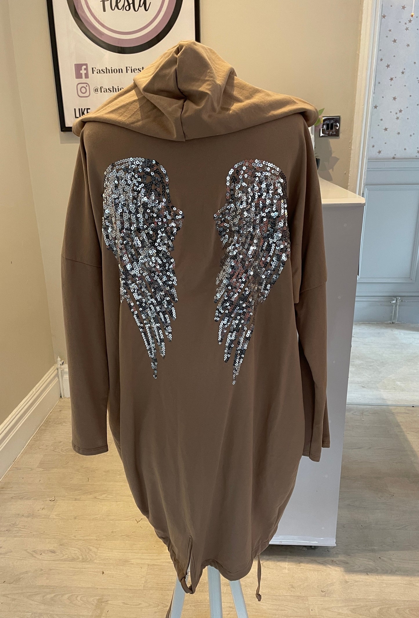 1113 - HOODED JACKET WITH SEQUIN ANGEL WING BACK (5 COLOURS)