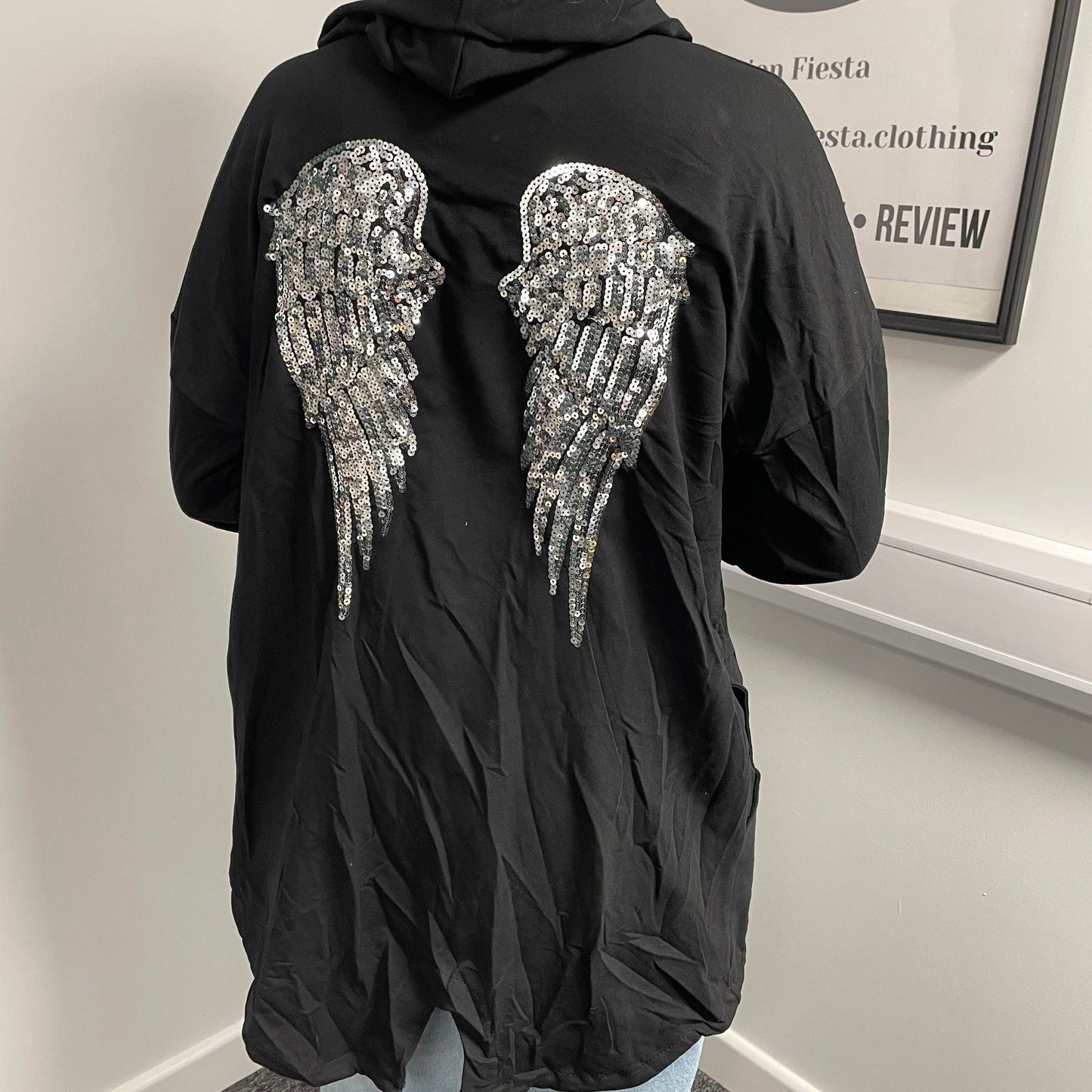 1113 - HOODED JACKET WITH SEQUIN ANGEL WING BACK (5 COLOURS)