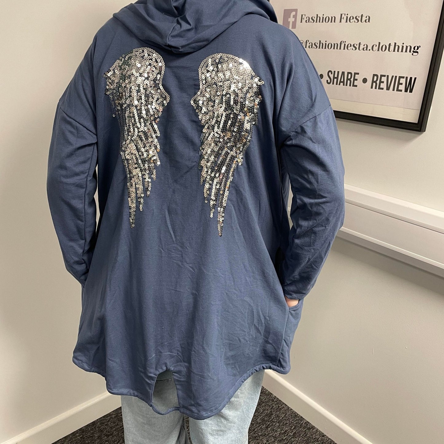 1113 - HOODED JACKET WITH SEQUIN ANGEL WING BACK (5 COLOURS)