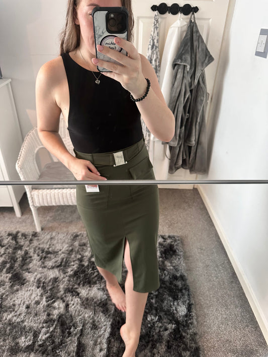 1346 - MIDI SKIRT WITH POCKETS AND BELT (3 COLOURS)