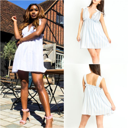 1226 - STRIPED OVER SIZED PLAYSUIT WITH DRESS OVERLAY