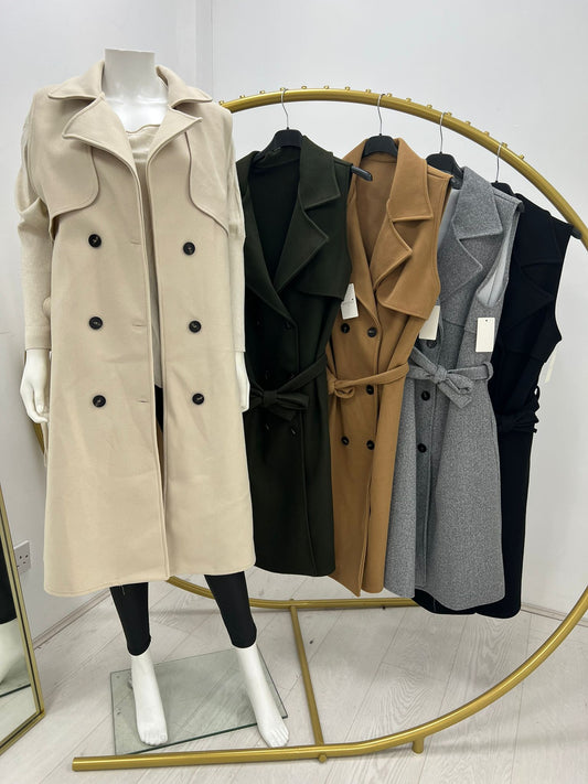 1396 - BUTTON DETAIL LONG WAISTCOAT WITH BELT