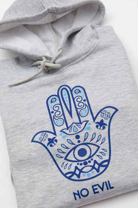 1353 -  GREY NO EVIL HAMSA HAND HOODIE