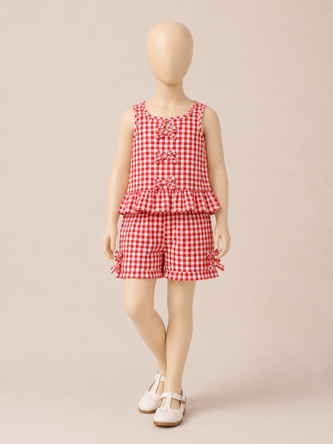 Red Gingham Bow Short Set