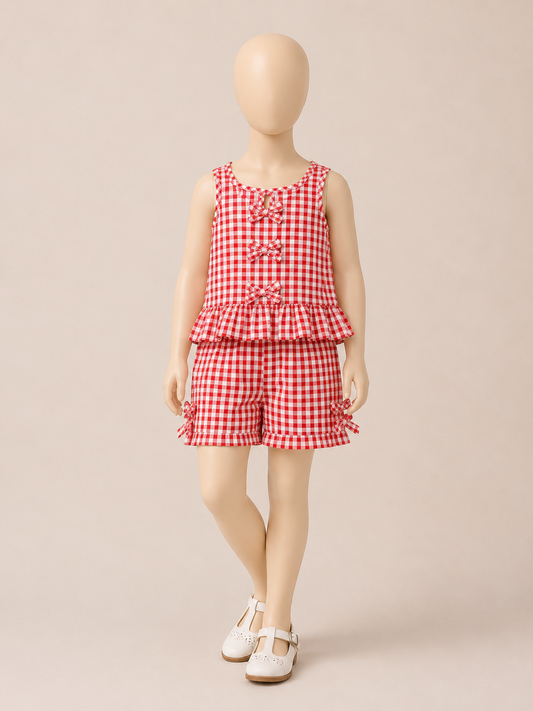 Red Gingham Bow Short Set