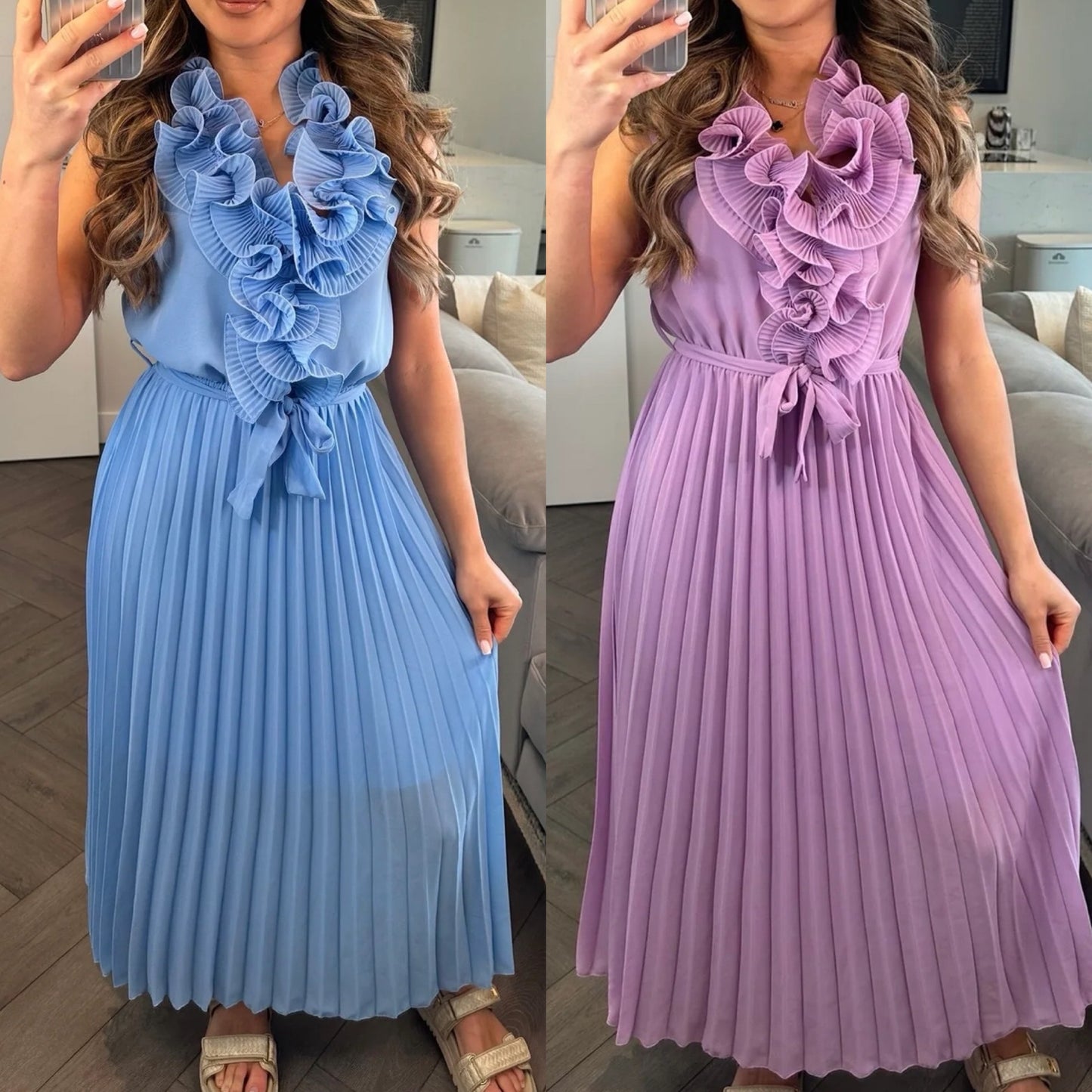 1597 - Ruffle Pleated Midaxi Dress