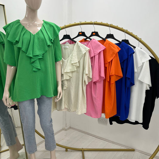 1665 - Frill V Neck Top