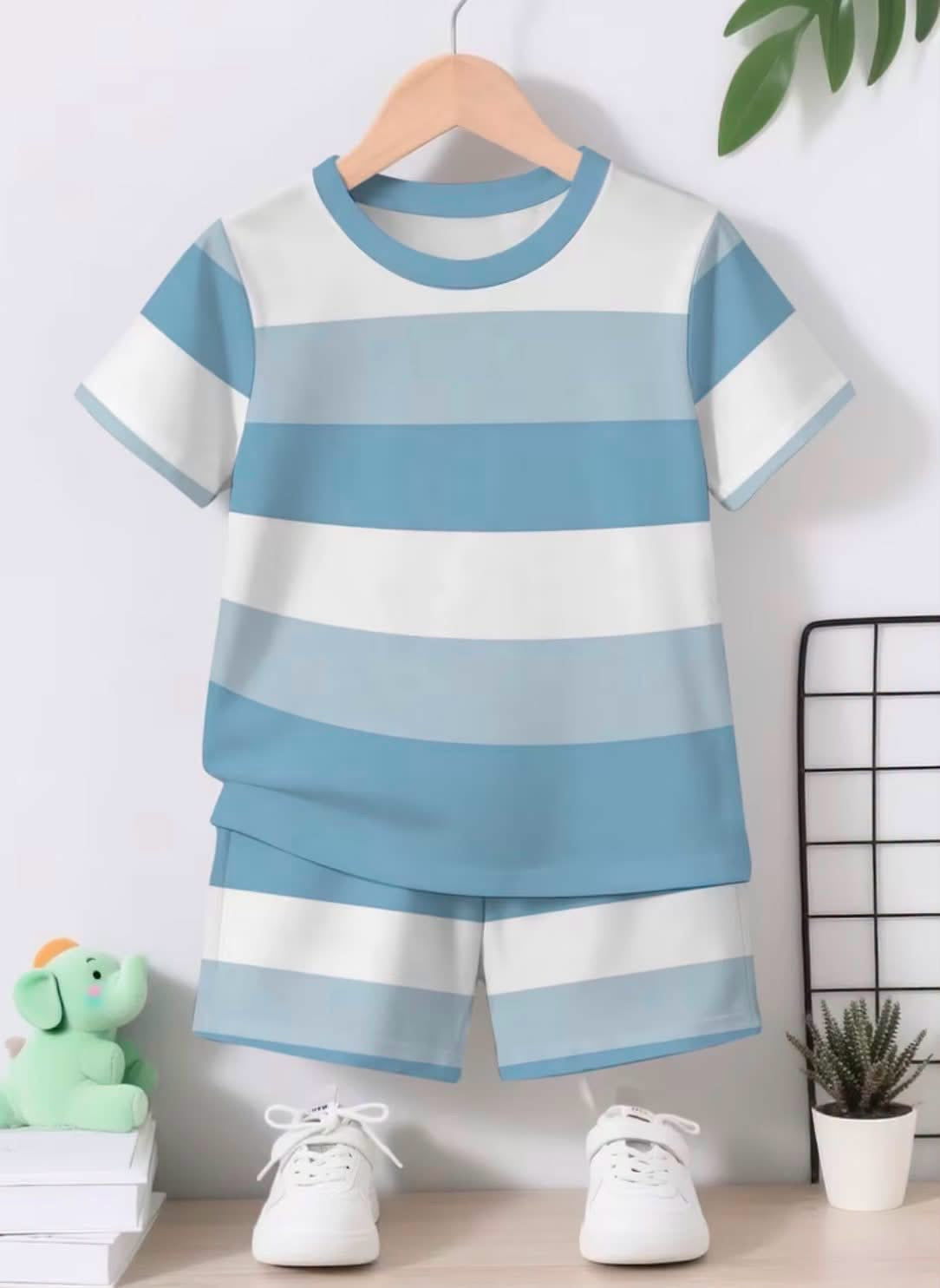 Blue Stripe T-Shirt & Shorts 2 Piece Summer Set