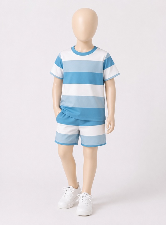Blue Stripe T-Shirt & Shorts 2 Piece Summer Set