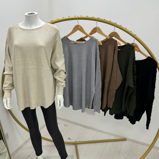 1451 - HEART PEARL CUT OUT SLEEVE JUMPER