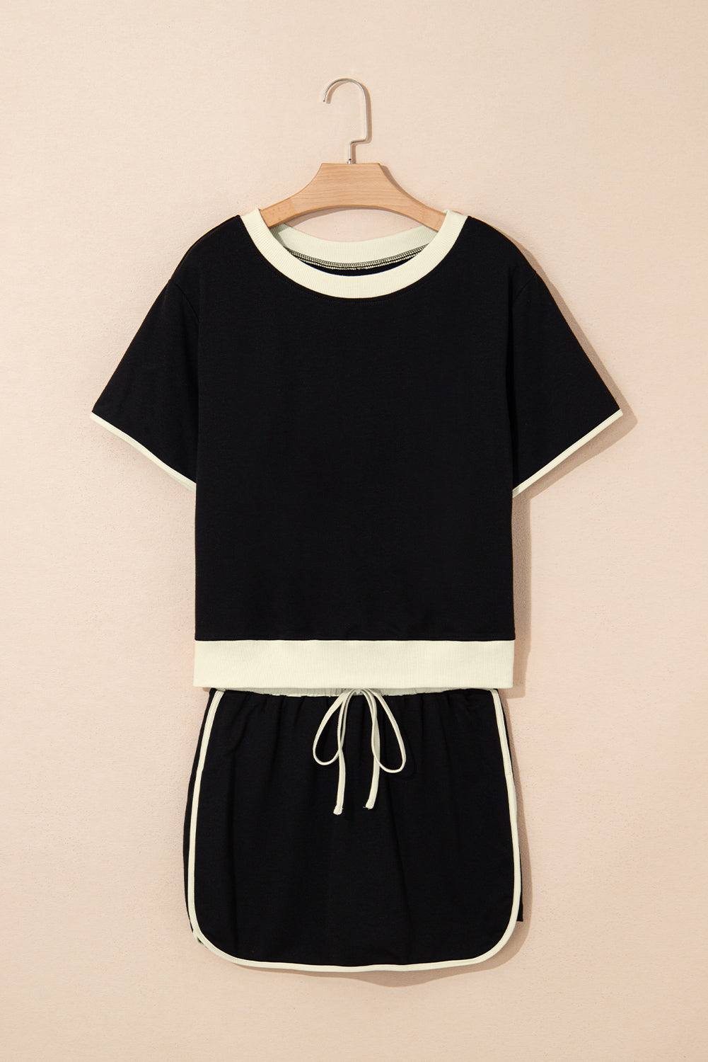 Rose Red Colorblock Edge Drop Shoulder T Shirt and Skort 2Pcs Set