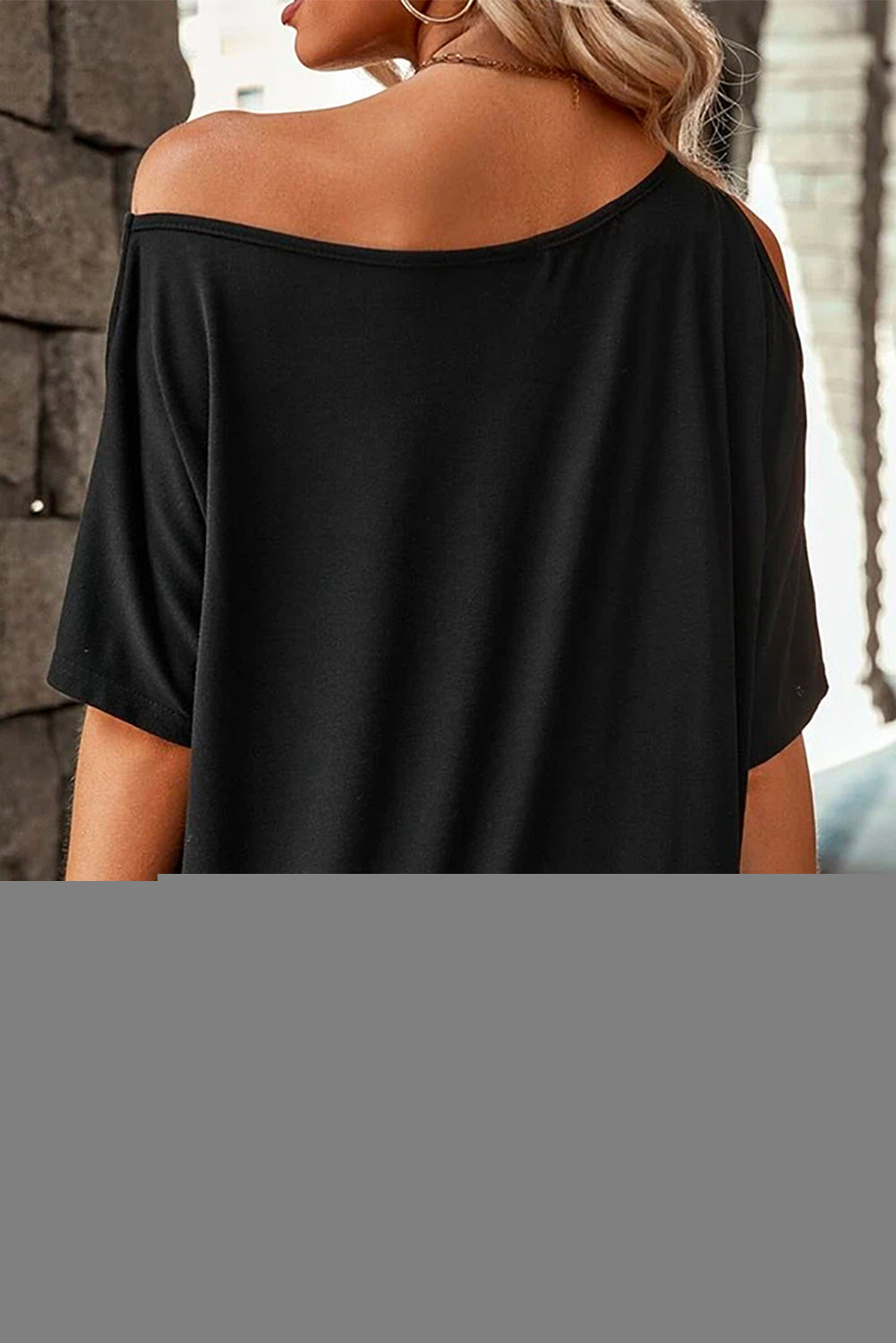Black Solid Asymmetrical Neck Loose Casual T-Shirt