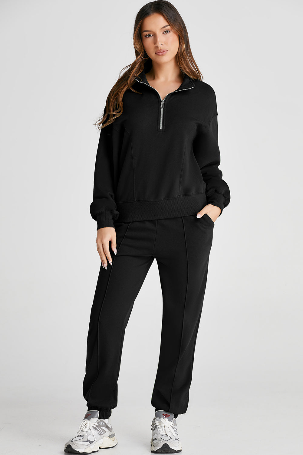 Sky Blue Half Zip up Pullover Active Top and Joggers Set