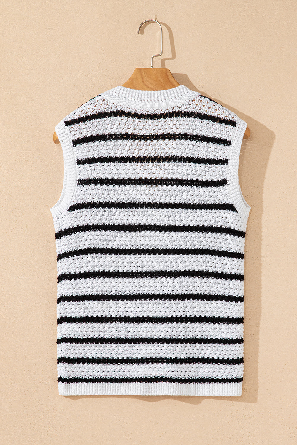 Pink Stripe V Neck Gold Buttons Elegant Sweater Vest