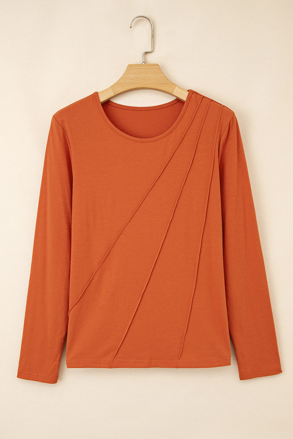 Black Asymmetric Seam Detail Solid Color Long Sleeve Top