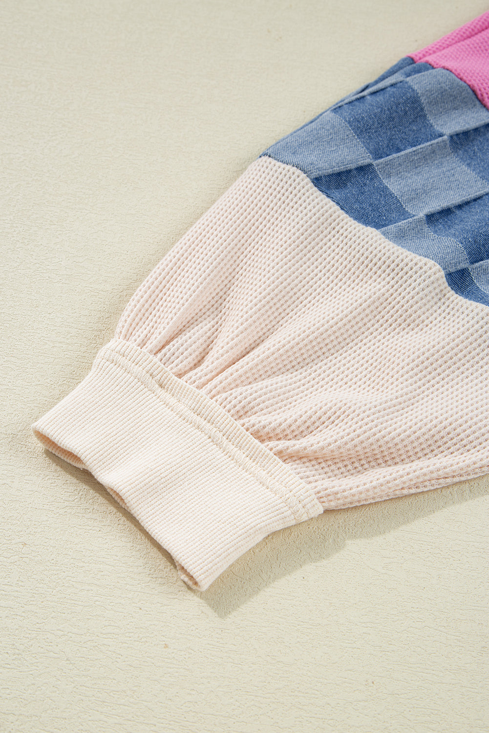 Sky Blue Oversized Checkered Denim Exposed Seam Patchwork Casual Sweatshirt