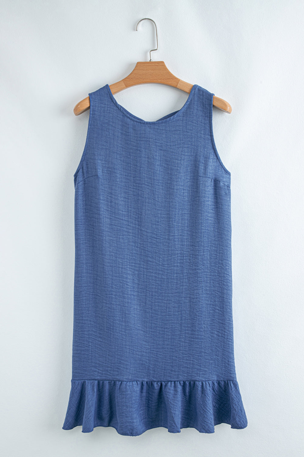 Smoke Gray Knot Scoop Back Ruffle Hem Sleeveless Mini Dress