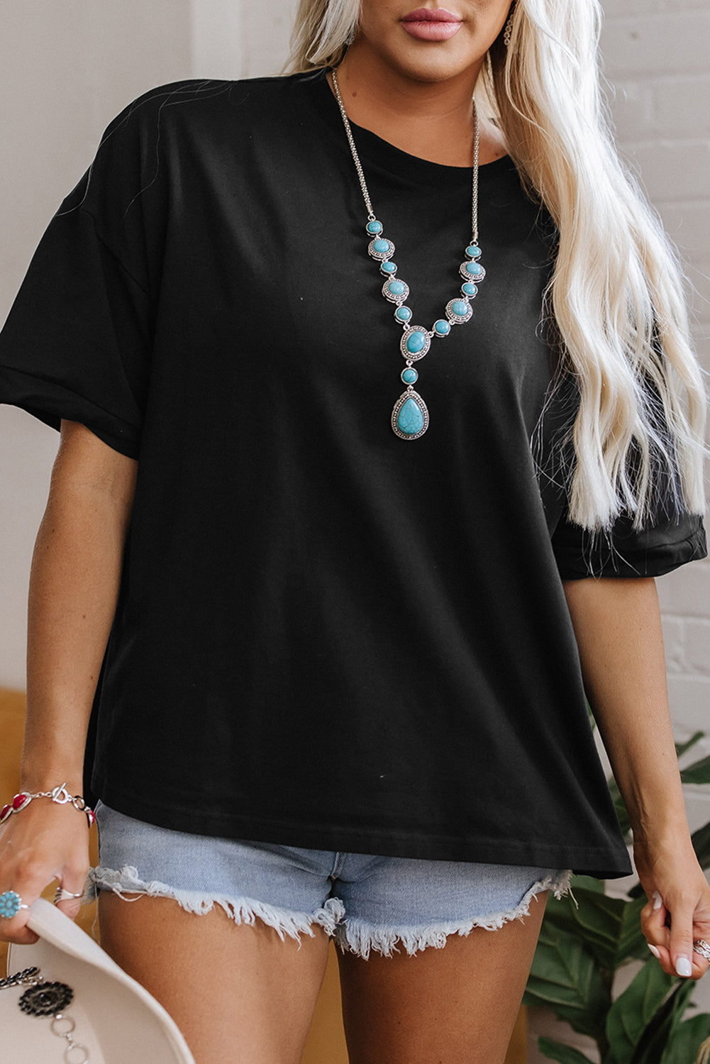Myosotis Loose Half Sleeve Hi Low Hem T Shirt