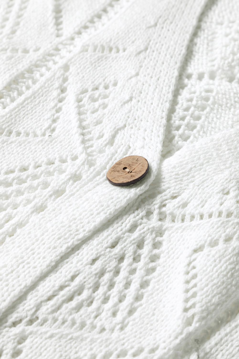 White Hollow-out Openwork Knit Cardigan