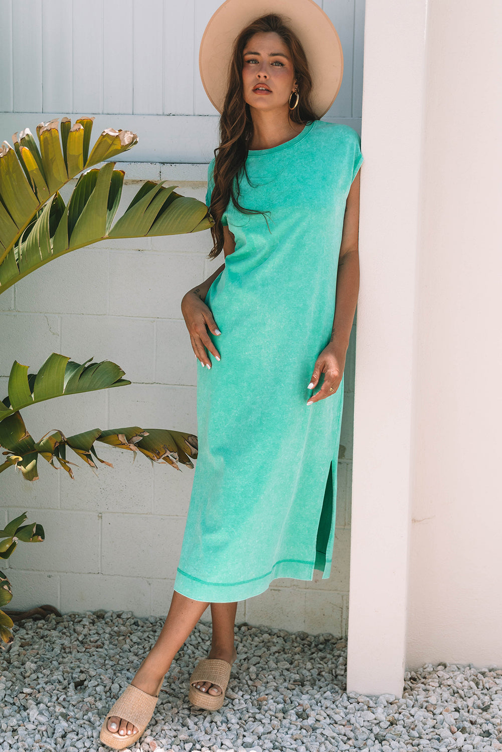 Carrot Mineral Wash Pocketed T-shirt Long Dress