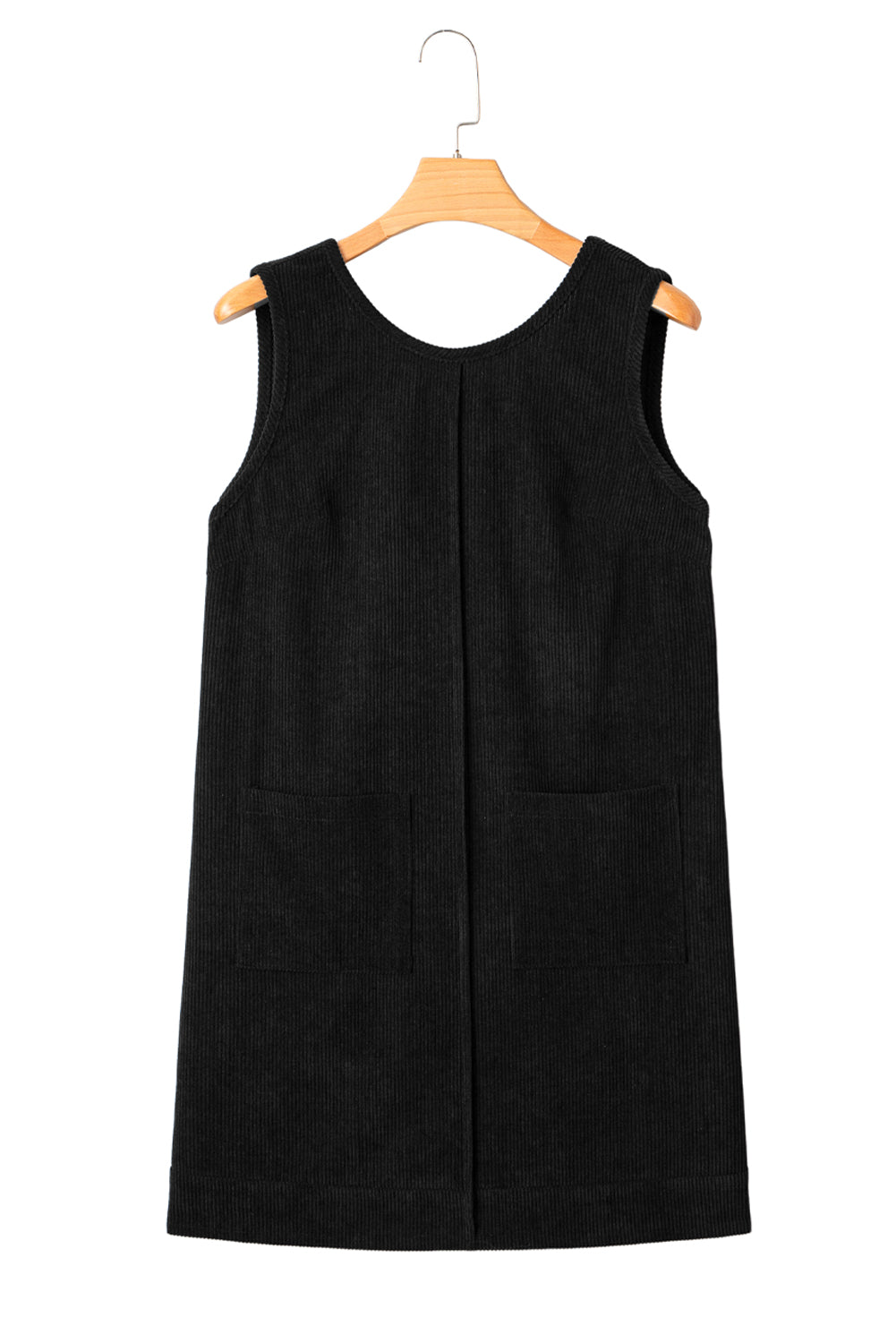 Beige Corduroy Sleeveless Mini Dress With Patched Pockets