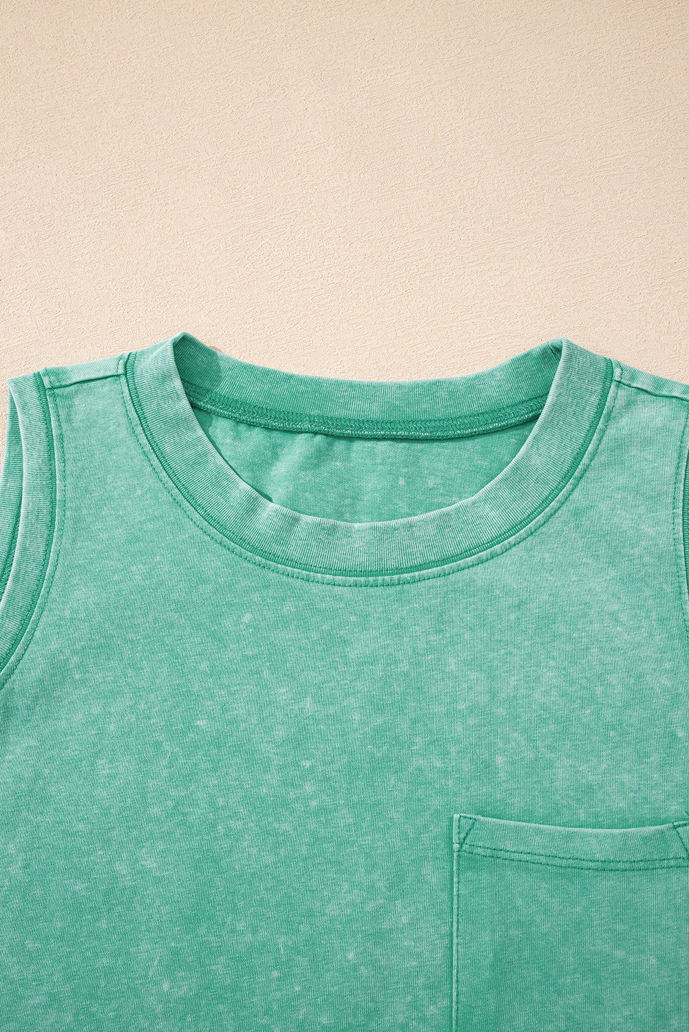 Beau Blue Mineral Wash Patched Chest Pocket Casual Tank Top