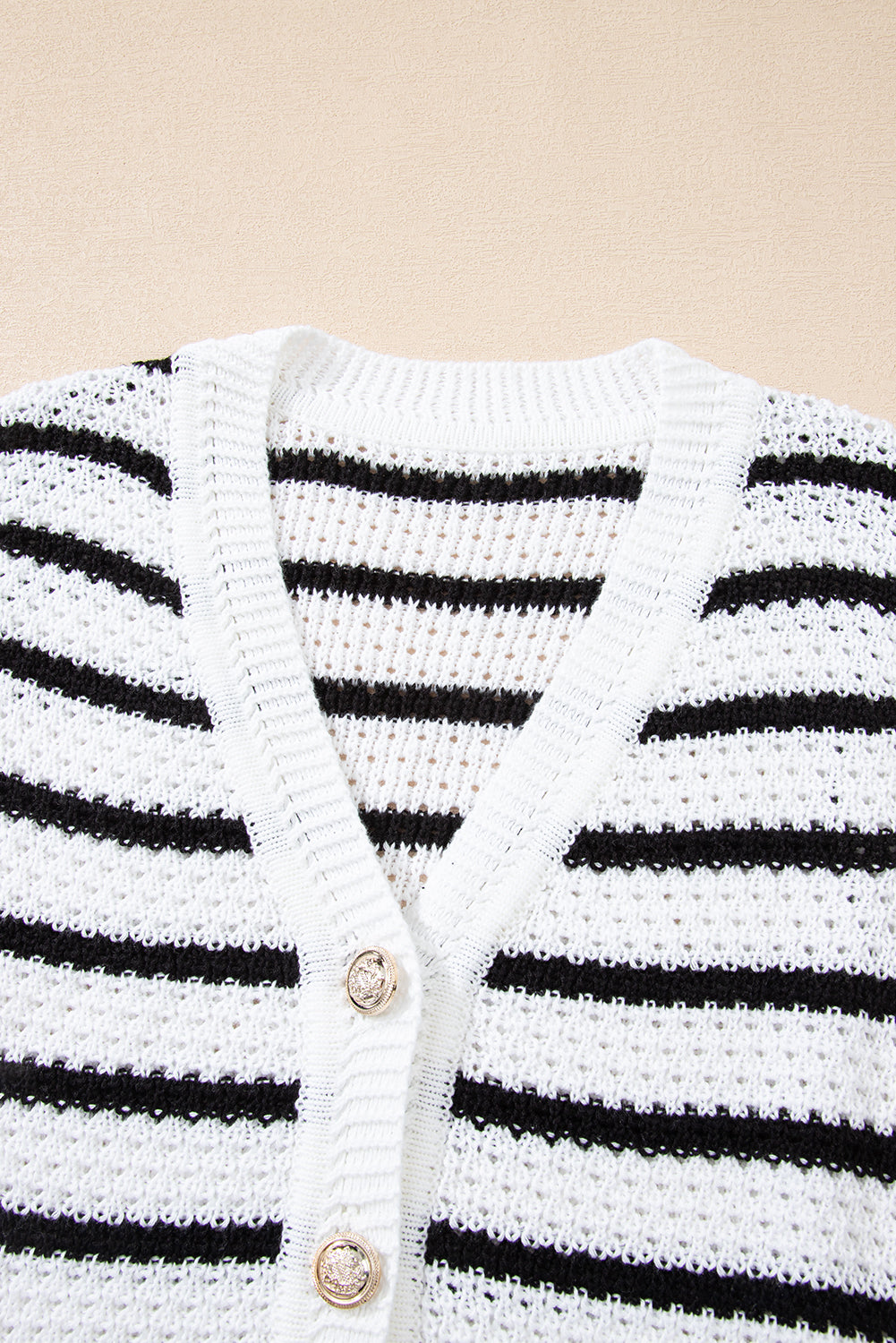 Pink Stripe V Neck Gold Buttons Elegant Sweater Vest