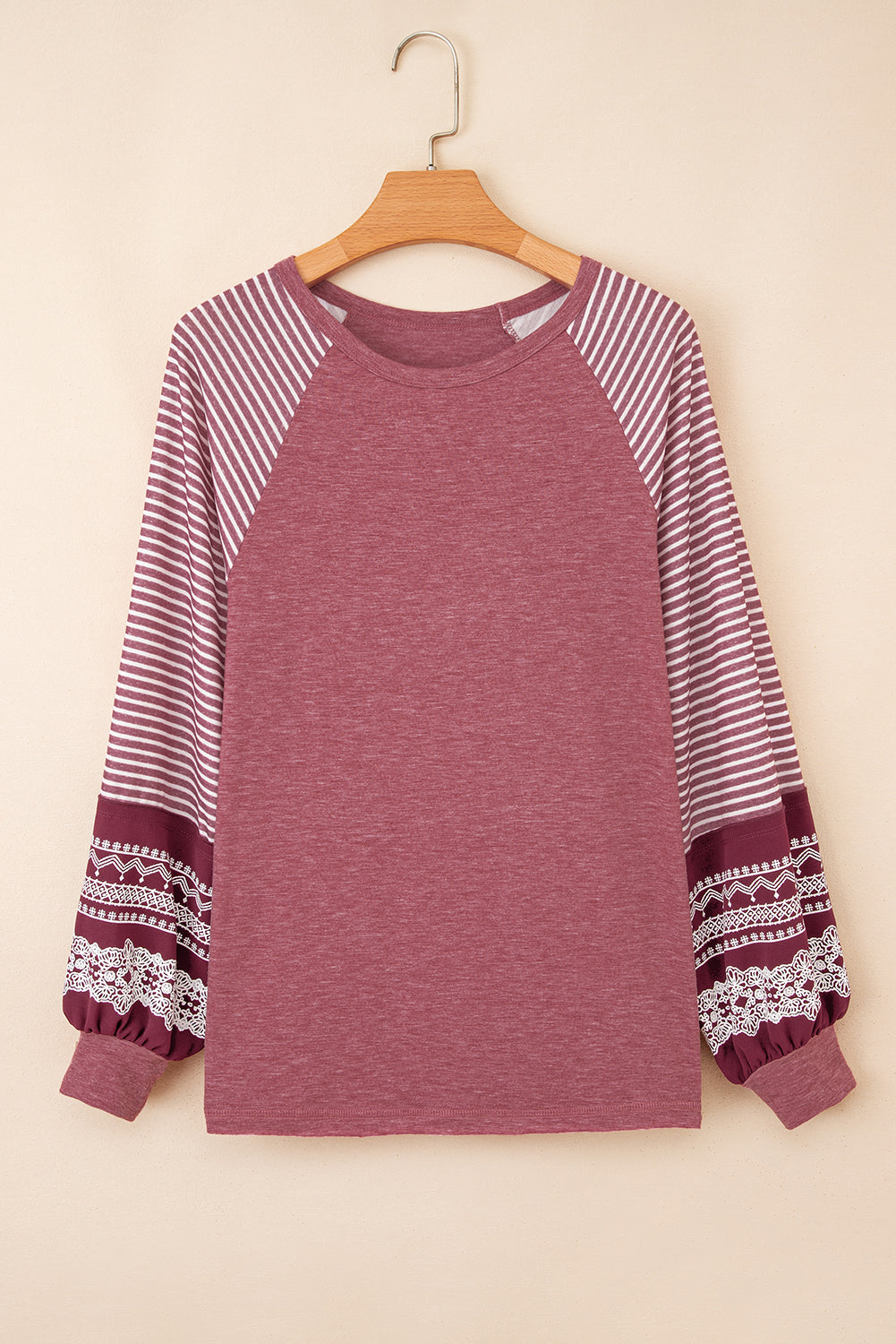 Black Contrast Print Striped Raglan Long Sleeve Loose Top
